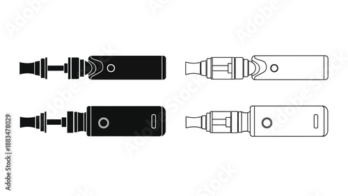 a detailed line drawing showcasing various vaporizer pen designs and configurations