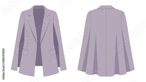A sophisticated light purple cape blazer design showcasing both front and back views a perfect vector illustration for modern women's fashion