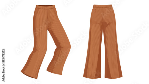 Stylish brown pleated wide-leg trousers illustration featuring a flowy, comfortable design perfect for casual fashion and modern apparel concepts