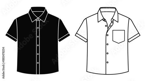 two shirts displayed on hangers one black and one white in a line drawing style