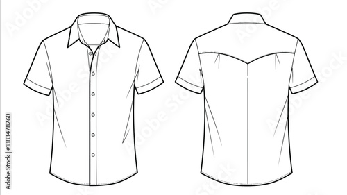 front and back view of a simple short sleeve button down shirt template