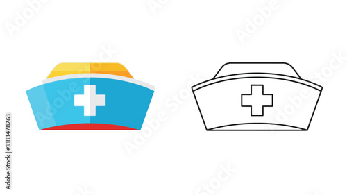 a colorful and a black and white nurse s cap icon with a plus symbol