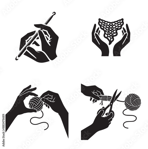 Hands crafting with yarn and crochet hook, illustrating a creative hobby.