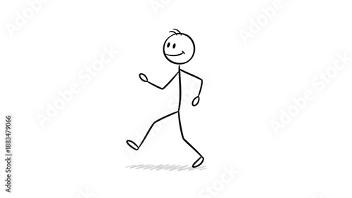 Happy stickman walking casually with a relaxed mood on an isolated white background.