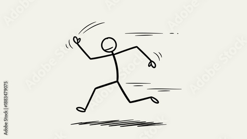 Energetic Stick Figure Man Running Fast with Swinging Arms in Bright Studio