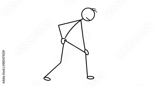 Stick figure man holding his painful back, depicting a backache or injury in distress on an isolated white background.