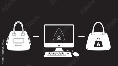 A visual representation of handbag design process from sketch to digital rendering to finished product.eps