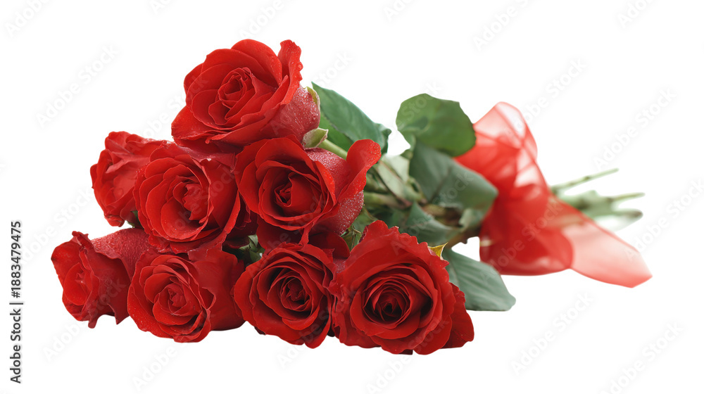 Obraz premium A bouquet of red roses is displayed on a white background