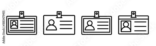 ID badge and name card icons set. Simple outline and solid style vector illustration suitable for ui, web, app, and branding design.