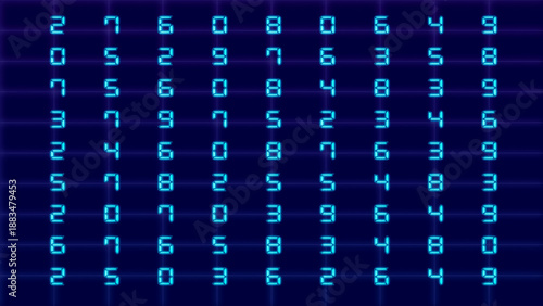 A world of numbers, where each digit seems to float in space, forming a dynamic digital flow. Glowing blue numbers create the sensation of pulsating data, as if it were a fragment of digital code.