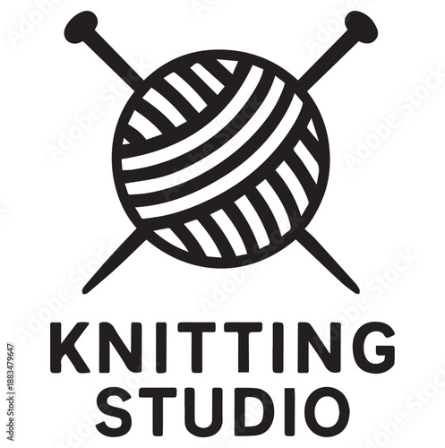 Cozy knitting studio logo with ball of yarn and needles