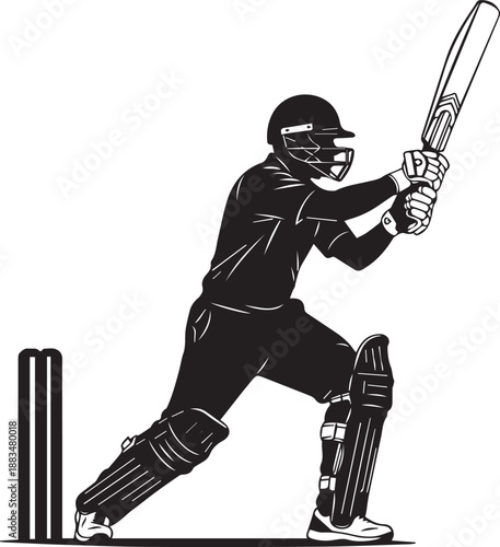 Cricketer playing shot with bat on cricket pitch vector illustration eps file eps