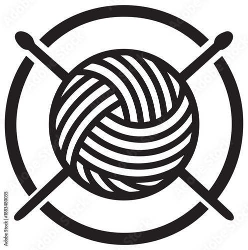 Cozy knitting symbol with yarn ball and needles inside a circle