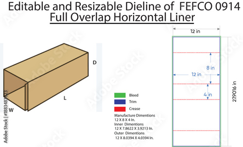 Editable and Resizable Dieline of F E F C O 0914 Full Overlap Horizontal Liner