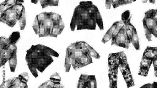 Collection of various clothing items on white background