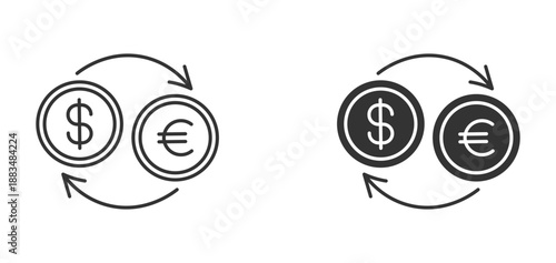 Currency Exchange Icon Set. Dollar to Euro Conversion Symbols. Money Transfer, Exchange Rate, Vector Illustration.