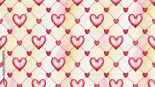 Wallpaper Mural Romantic heart pattern with delicate watercolor texture and grid for various designs Torontodigital.ca