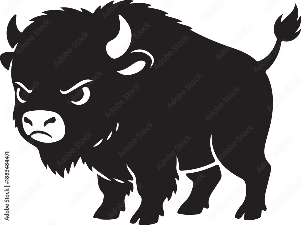 Obraz premium Beautiful Baby Bison Silhouette Icon – Cute Buffalo Calf Black Vector Illustration