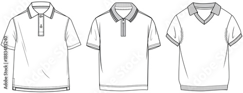 flat sketch set of boys polo t shirts fashion flat sketch vector illustration technical cad drawing template