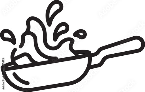 Spatula splashing liquid in a kitchen scene, viewed from the side, eps file reference