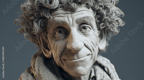 3D render character sculpt portrait in the likeness of an English author & satirist. Stern British expression, but w/ a subtle fun-loving slight attitude, w/ a humorous good-natured twinkle