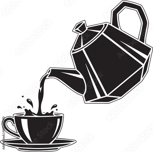Coffee being poured from teapot into cup on saucer, a simple illustration of daily ritual.