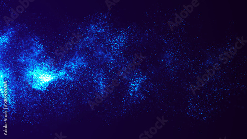 Abstract bokeh particles slowly float in the air against a dark background. A futuristic dot wave. A background of particles moving in space.
