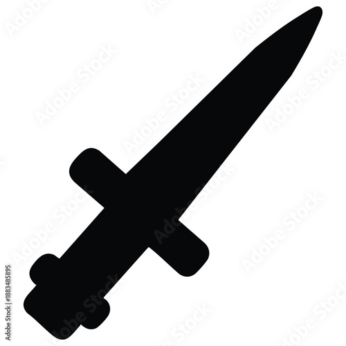 A black silhouette of a dagger with a crossguard and pommel