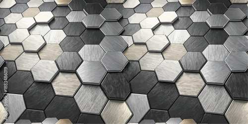 Stylish hexagonal tiles in a blend of gray and white tones create a modern and elegant surface.