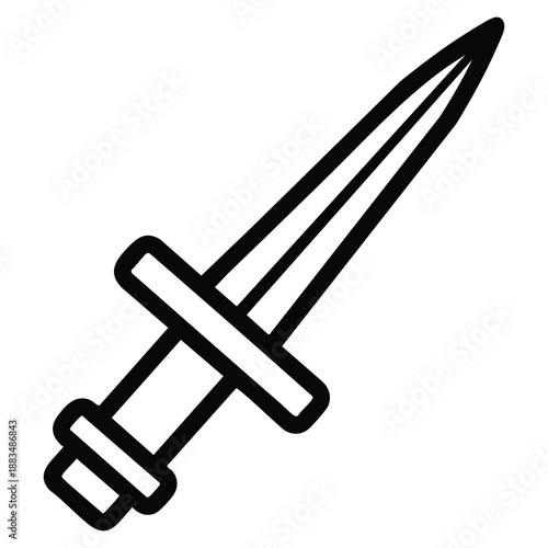Simple black line art dagger with crossguard and pointed tip