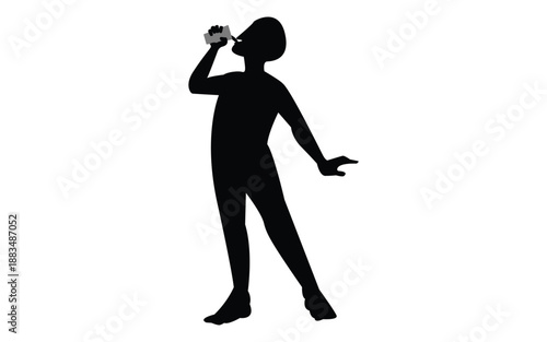 Silhouette of man drinking water from glass isolated on white background image
