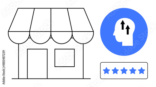 Business growth concept. Business storefront with a focus on customer feedback, improvement, and ratings. Business success using review systems. For retail, e-commerce, consultancy, startups