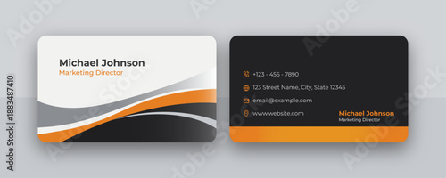Minimal corporate identity business card black white orange palette. Creative flat vector design