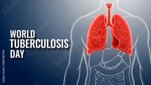 Human lungs highlighted to raise awareness about tuberculosis on world tuberculosis day