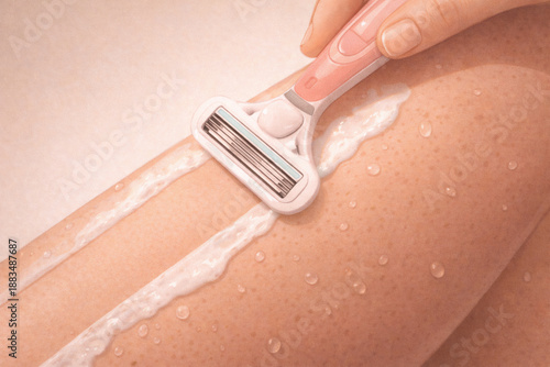 Woman shaving her legs close-up.