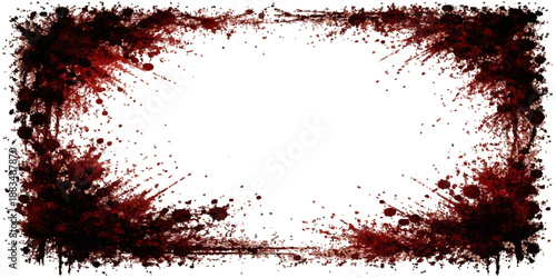 Abstract grunge frame with red paint splashes and black ink splats creates a dirty vector illustration pattern for a decorative Christmas banner or art backdrop