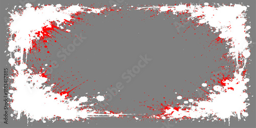 Red ink and paint splatters create an abstract grunge background texture with a blood splash pattern on a vector illustration backdrop providing space for your text design