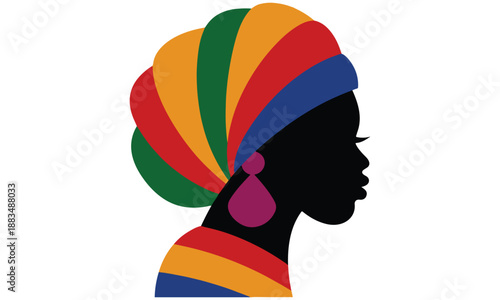 African Woman Silhouette Vector – Colorful Headwrap and Cultural Beauty Illustration .