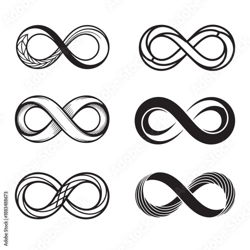 Infinity symbol shapes set silhouette vector illustration limitless concept artwork