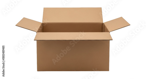 Open cardboard box isolated front view plain packaging empty parcel container isolated on transparent background