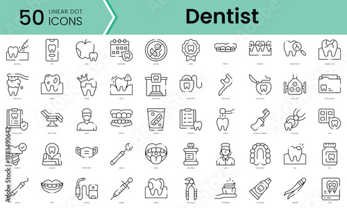 Set of dentist icons. Line art style icons bundle. vector illustration