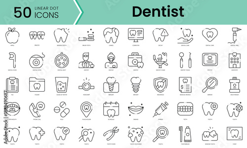 Set of dentist icons. Line art style icons bundle. vector illustration