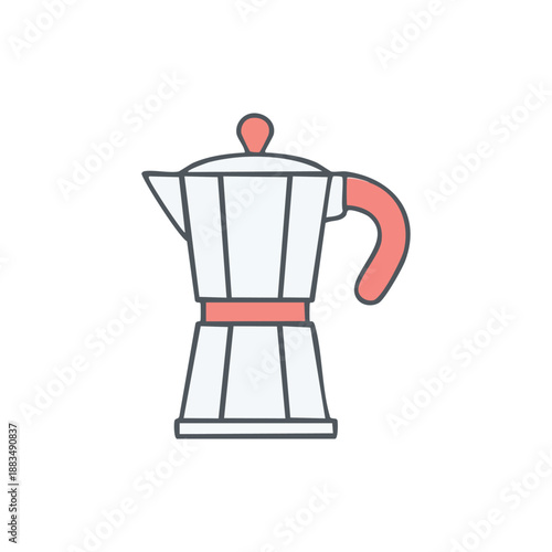 Moka pot espresso maker icon, classic stovetop coffee brewer vector illustration isolated on white.