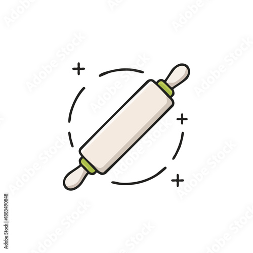 Rolling pin with motion lines icon, dynamic baking utensil vector illustration isolated on white.