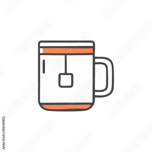 Tea mug with teabag icon, cozy hot drink vector illustration isolated on white background.