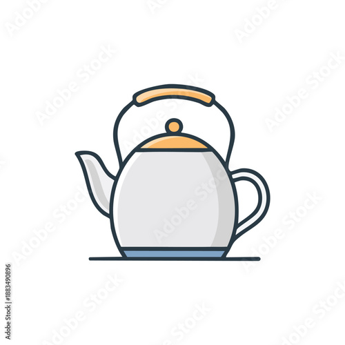 Minimal teapot icon, clean outline tea kettle vector illustration isolated on white background.
