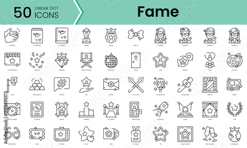 Set of fame icons. Line art style icons bundle. vector illustration