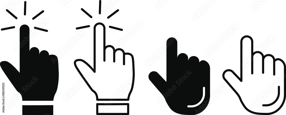 Fototapeta premium Hand Gesture and Click Pointer Icon for Touch Control, Selection and User Interaction Vector