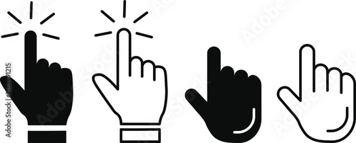 Hand Gesture and Click Pointer Icon for Touch Control, Selection and User Interaction Vector