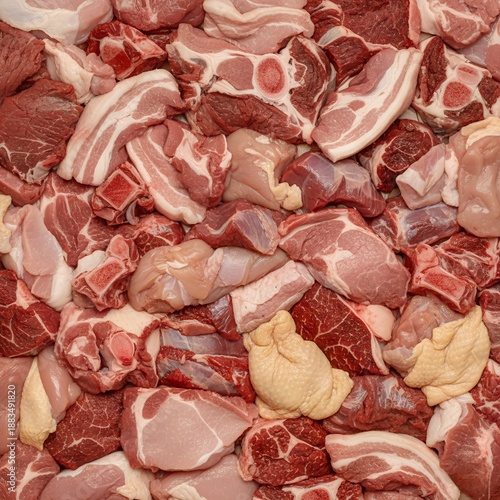 
background with close-up of different types of raw meat